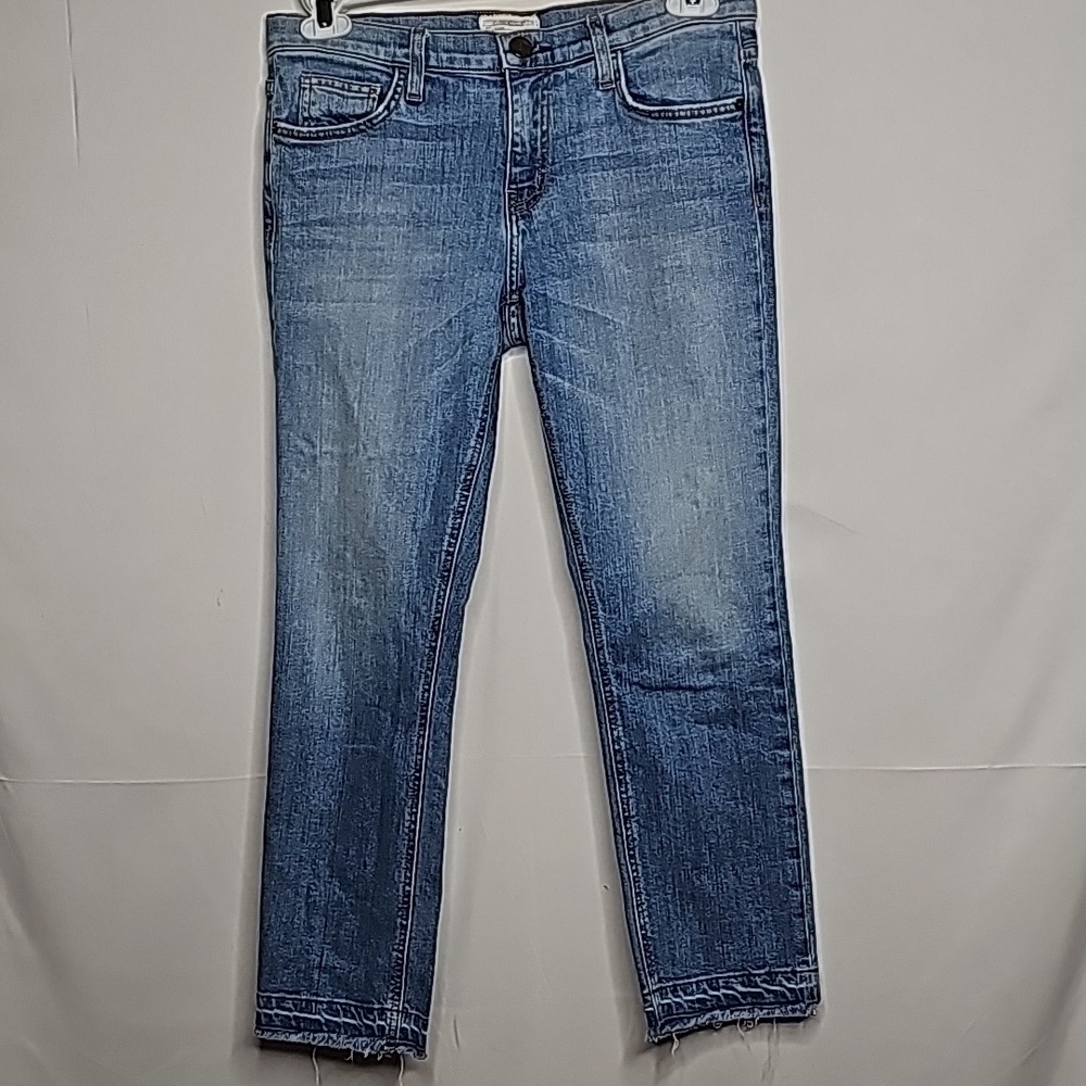 Current/Elliott straight leg mid rise raw hem ankles blue denim jeans sz 27